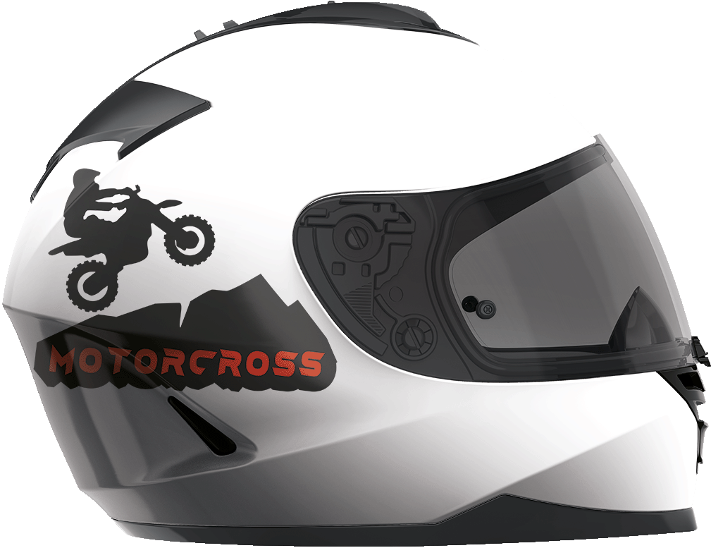 Logo motorcross apposé à l'arrière d'un casque de moto blanc